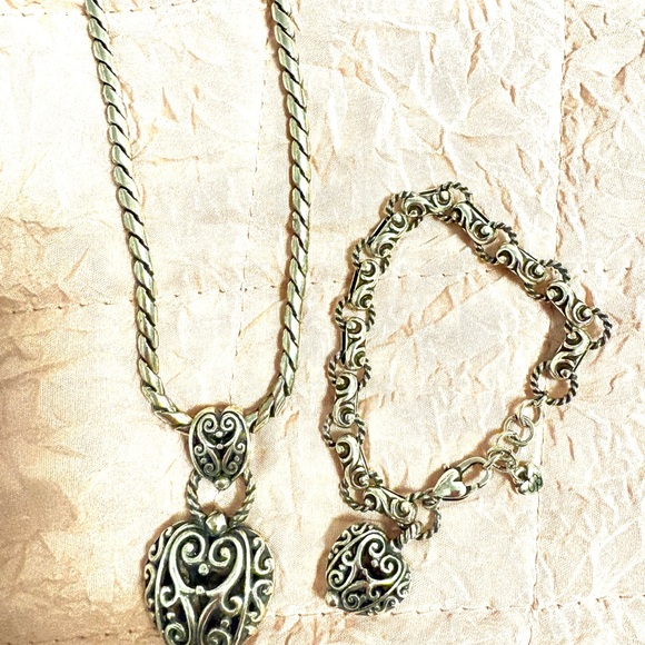Brighton Elegant Silver Heart Pendant Necklace and Bracelet Set - Picture 2 of 4